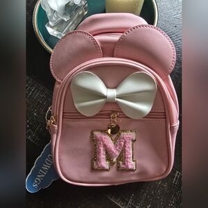 New! Girls Pink "M" Mini Backpack/crossbody with Bow and Mouse Ears